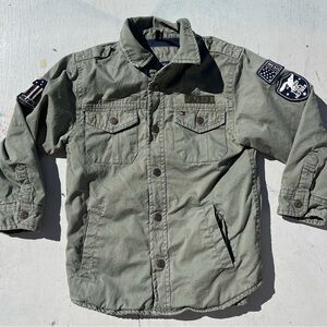 Kid's Tommy Hilfiger Jacket Green Flight 5 Field Military Patches Pilot Street